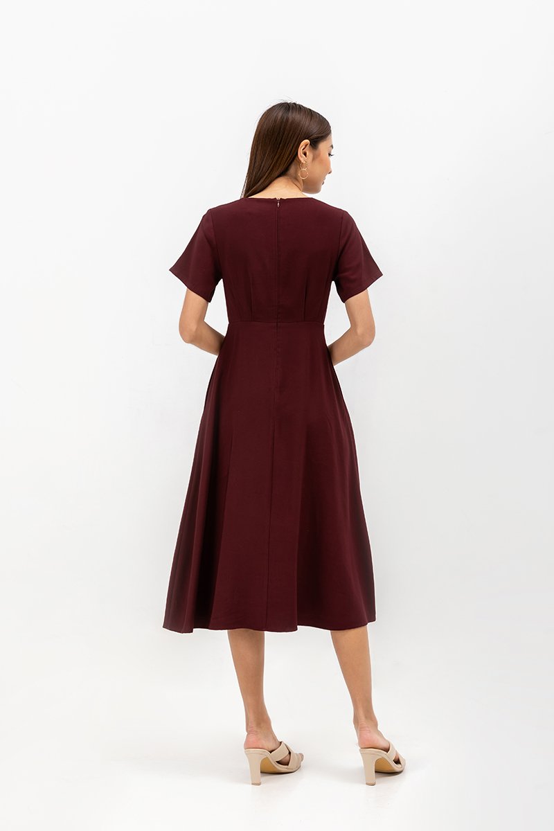 MICHAA V NECK MIDI DRESS