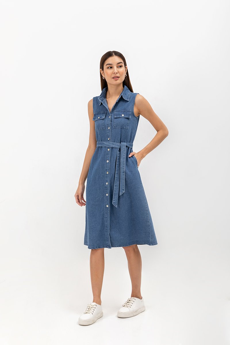 VERENA BUTTONDOWN DENIM MIDI SHIRT DRESS