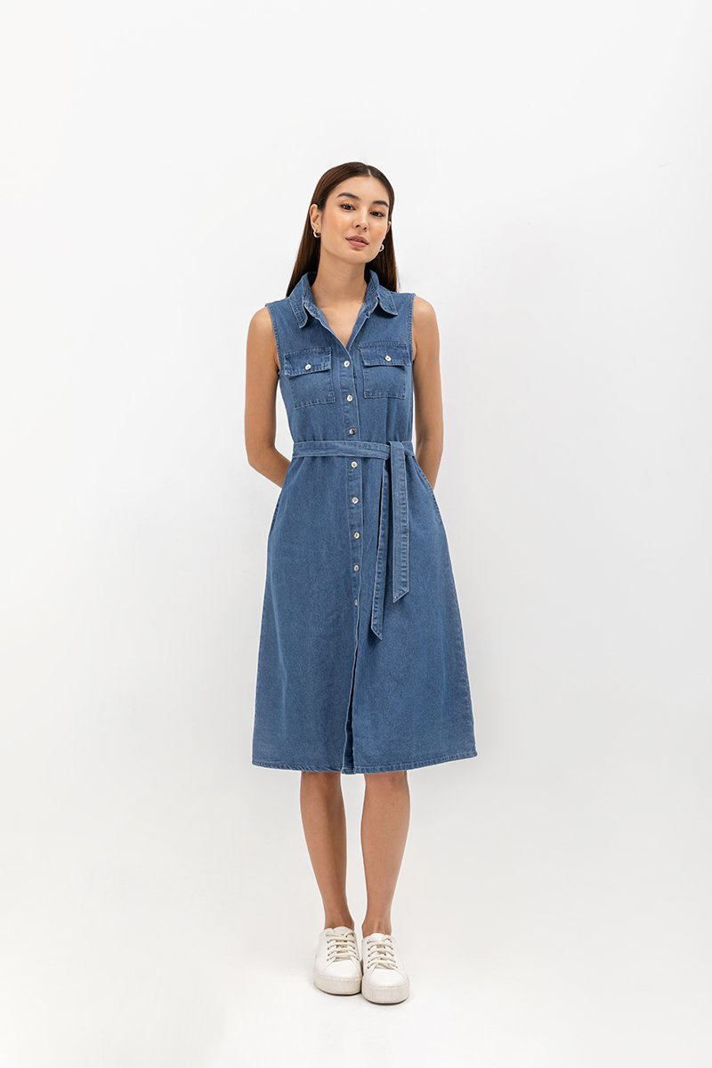 VERENA BUTTONDOWN DENIM MIDI SHIRT DRESS