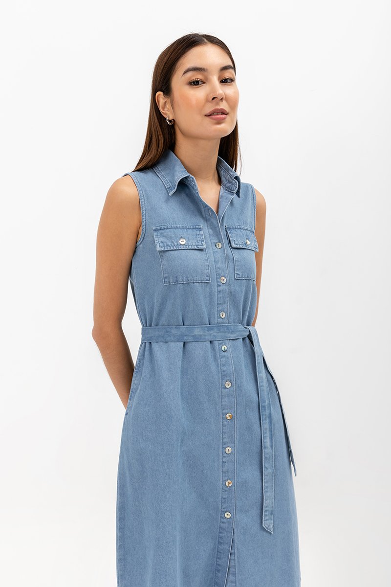 VERENA BUTTONDOWN DENIM MIDI SHIRT DRESS