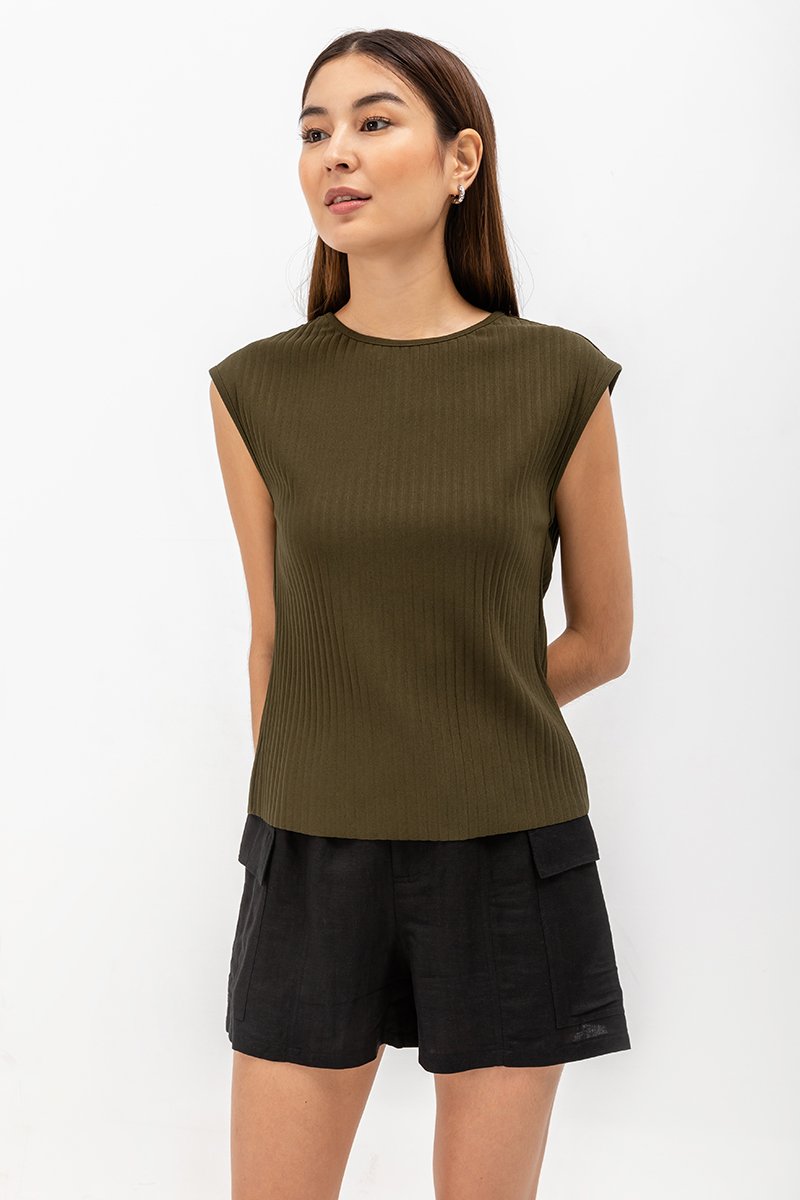 VALDIS PLEATED CAP SLEEVE TOP