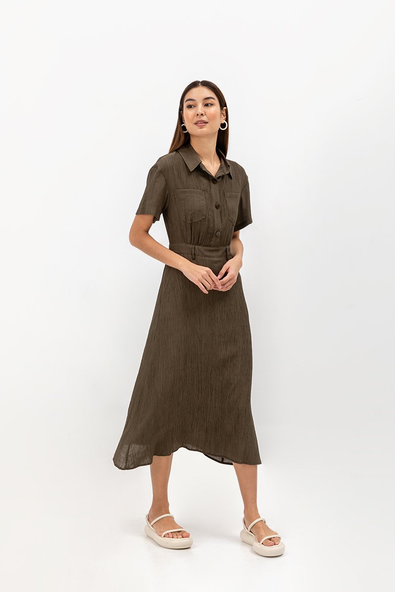 AINE PATCH POCKET TEXTURED MIDI DRESS