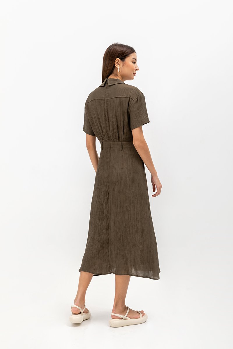 AINE PATCH POCKET TEXTURED MIDI DRESS