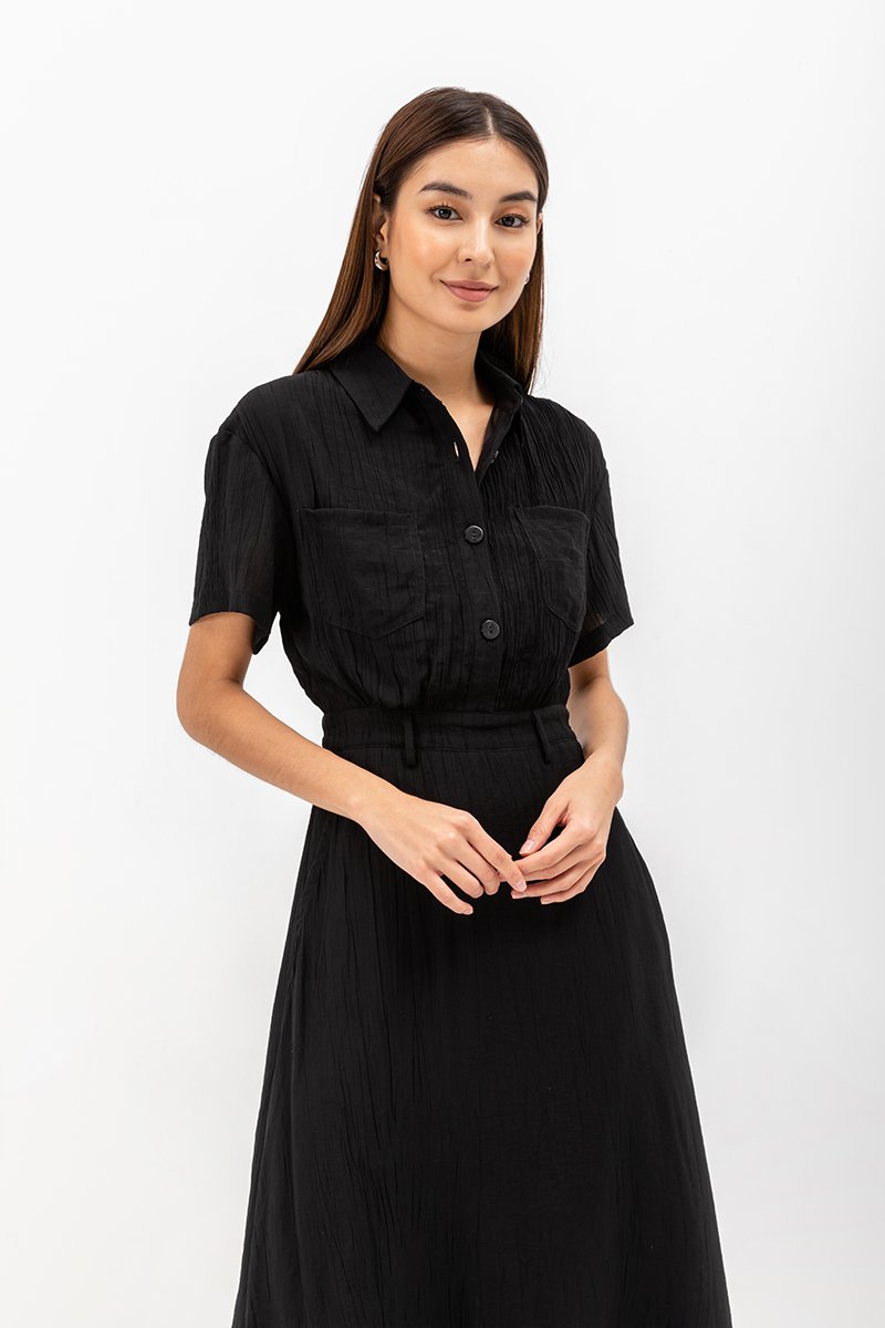 AINE PATCH POCKET TEXTURED MIDI DRESS