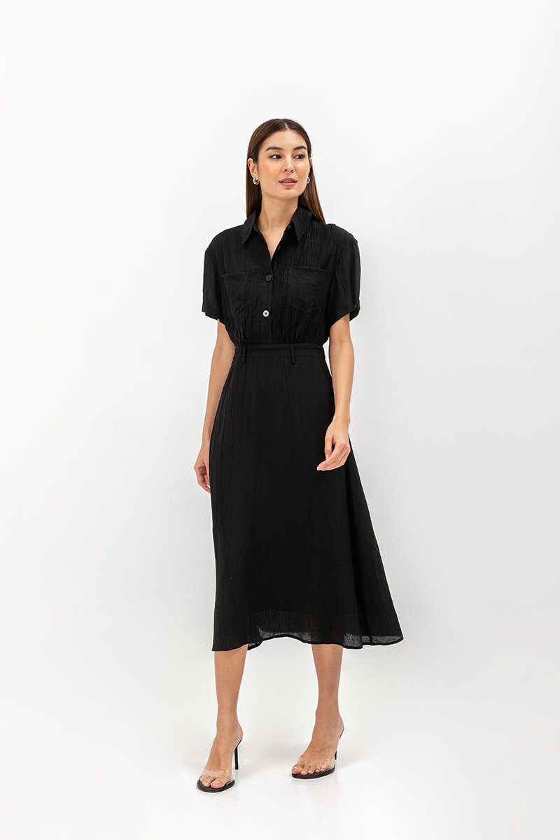 AINE PATCH POCKET TEXTURED MIDI DRESS
