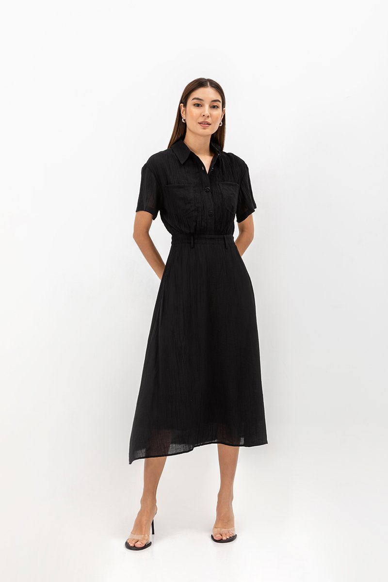 AINE PATCH POCKET TEXTURED MIDI DRESS