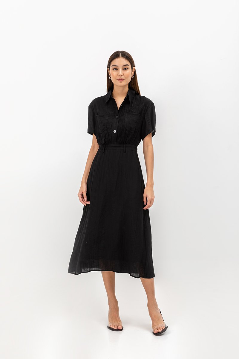 AINE PATCH POCKET TEXTURED MIDI DRESS