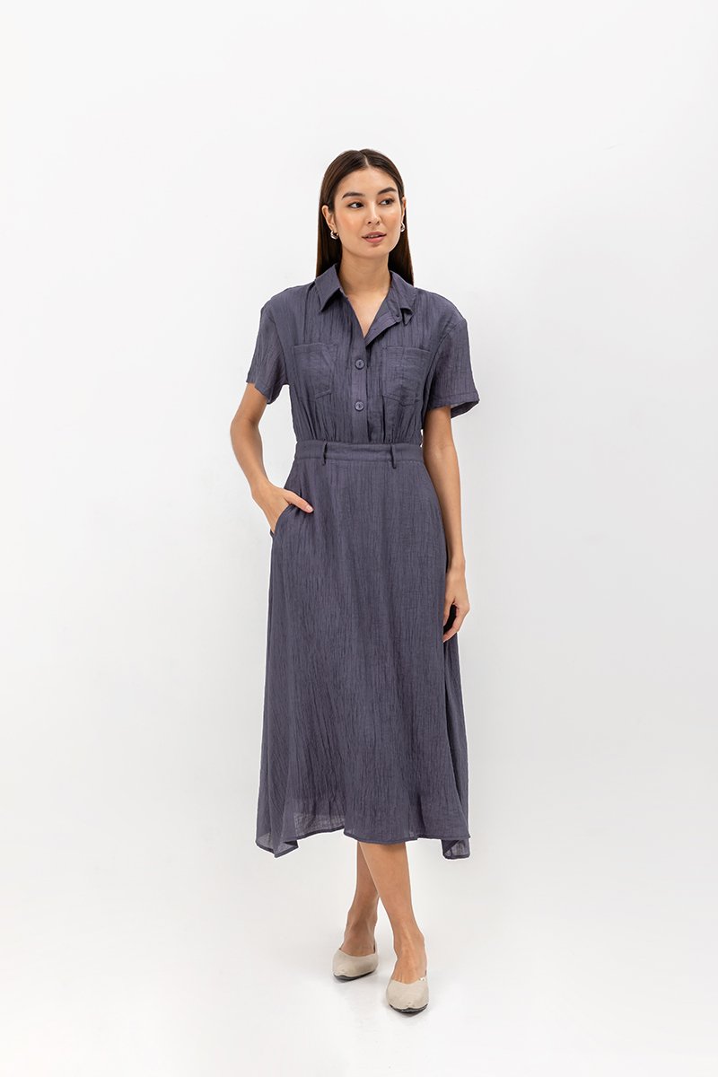 AINE PATCH POCKET TEXTURED MIDI DRESS