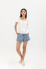 NEVYA LACE TRIM LINEN TOP