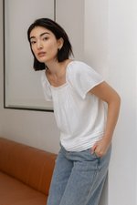 NEVYA LACE TRIM LINEN TOP