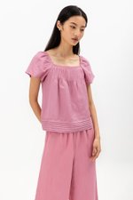 NEVYA LACE TRIM LINEN TOP