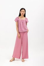 NEVYA LACE TRIM LINEN TOP