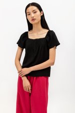 NEVYA LACE TRIM LINEN TOP