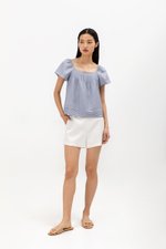 NEVYA LACE TRIM LINEN TOP