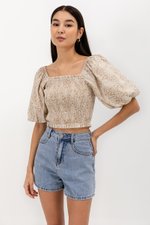 SUNNIVA PRINTED PUFF SLEEVE SMOCKED TOP