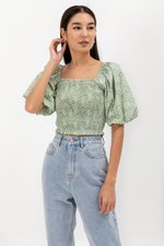 SUNNIVA PRINTED PUFF SLEEVE SMOCKED TOP