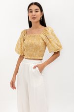 SUNNIVA PRINTED PUFF SLEEVE SMOCKED TOP