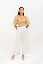 SUNNIVA PRINTED PUFF SLEEVE SMOCKED TOP