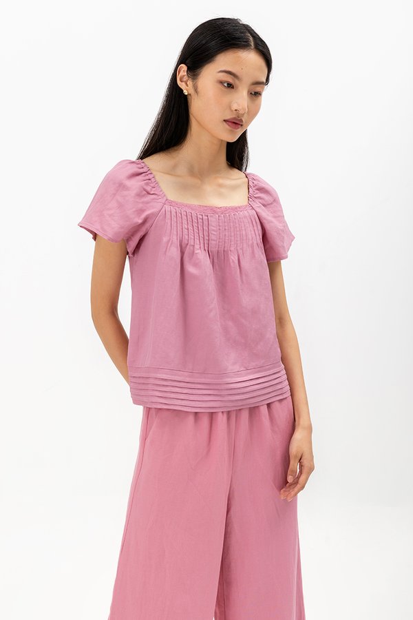 NEVYA LACE TRIM LINEN TOP NEVYA LACE TRIM LINEN TOP