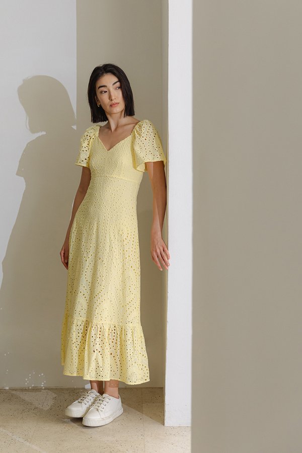 KEILANA FLUTTER SLEEVE EYELET DRESS