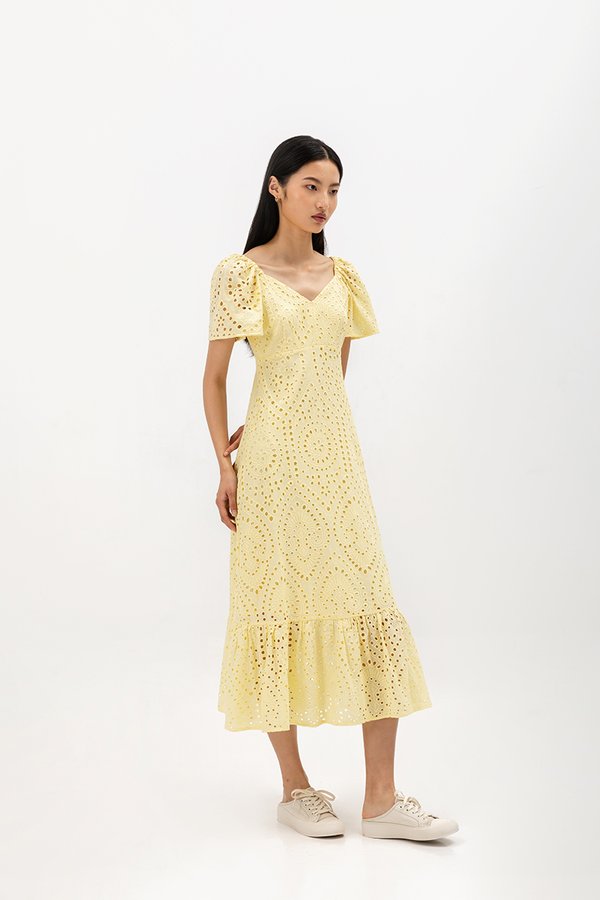 KEILANA FLUTTER SLEEVE EYELET DRESS
