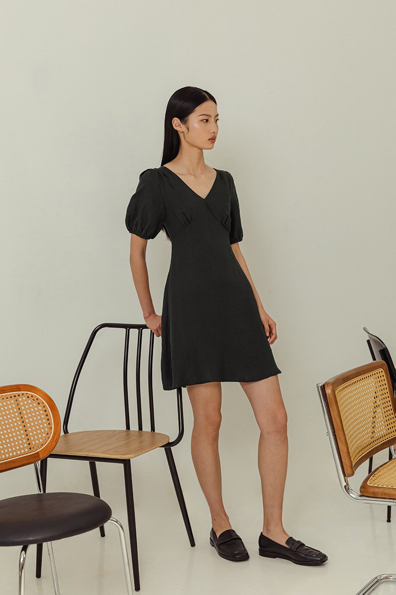 YODI PUFF SLEEVE LINEN MINI DRESS