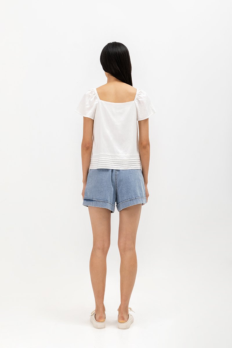 NEVYA LACE TRIM LINEN TOP