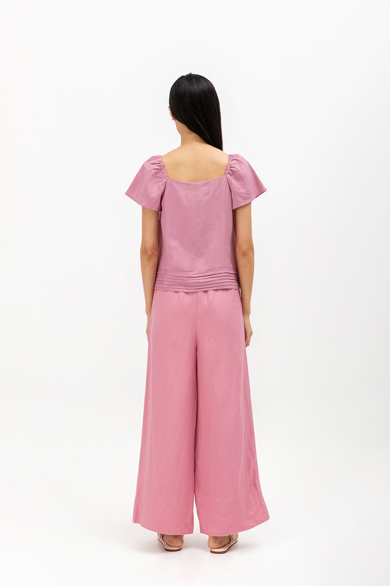 NEVYA LACE TRIM LINEN TOP