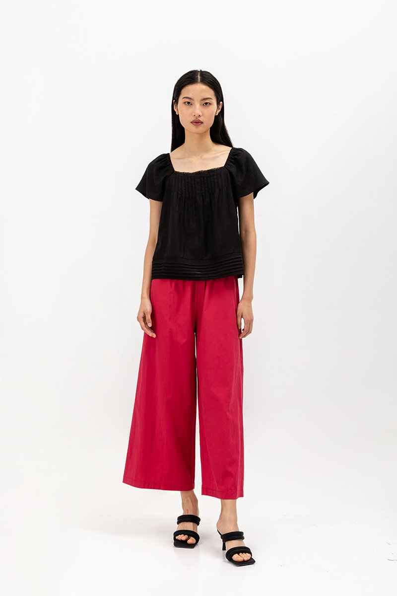 NEVYA LACE TRIM LINEN TOP