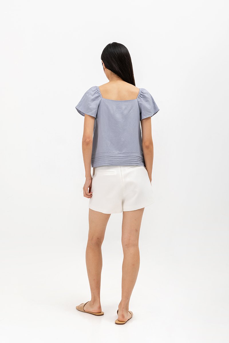 NEVYA LACE TRIM LINEN TOP