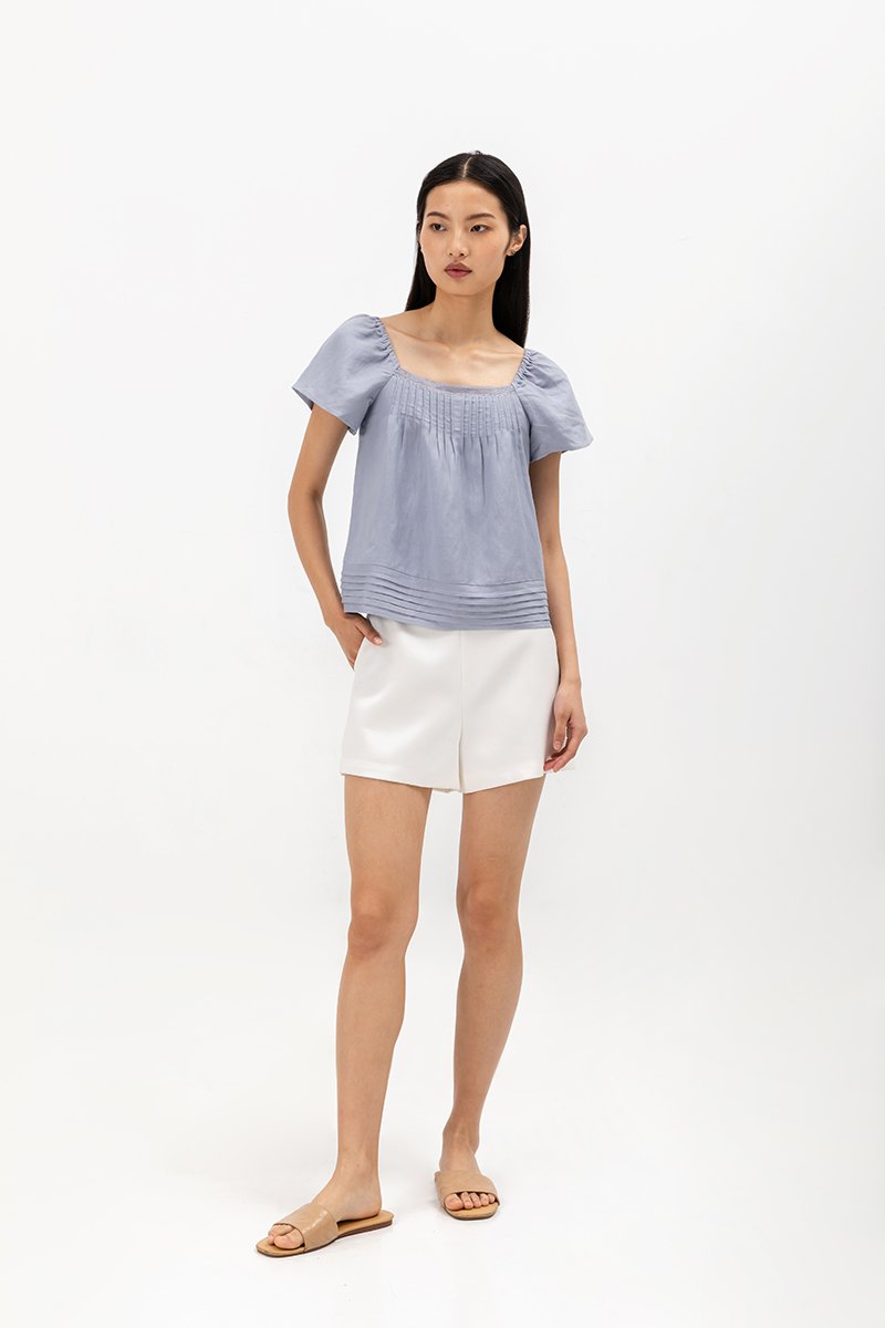 NEVYA LACE TRIM LINEN TOP