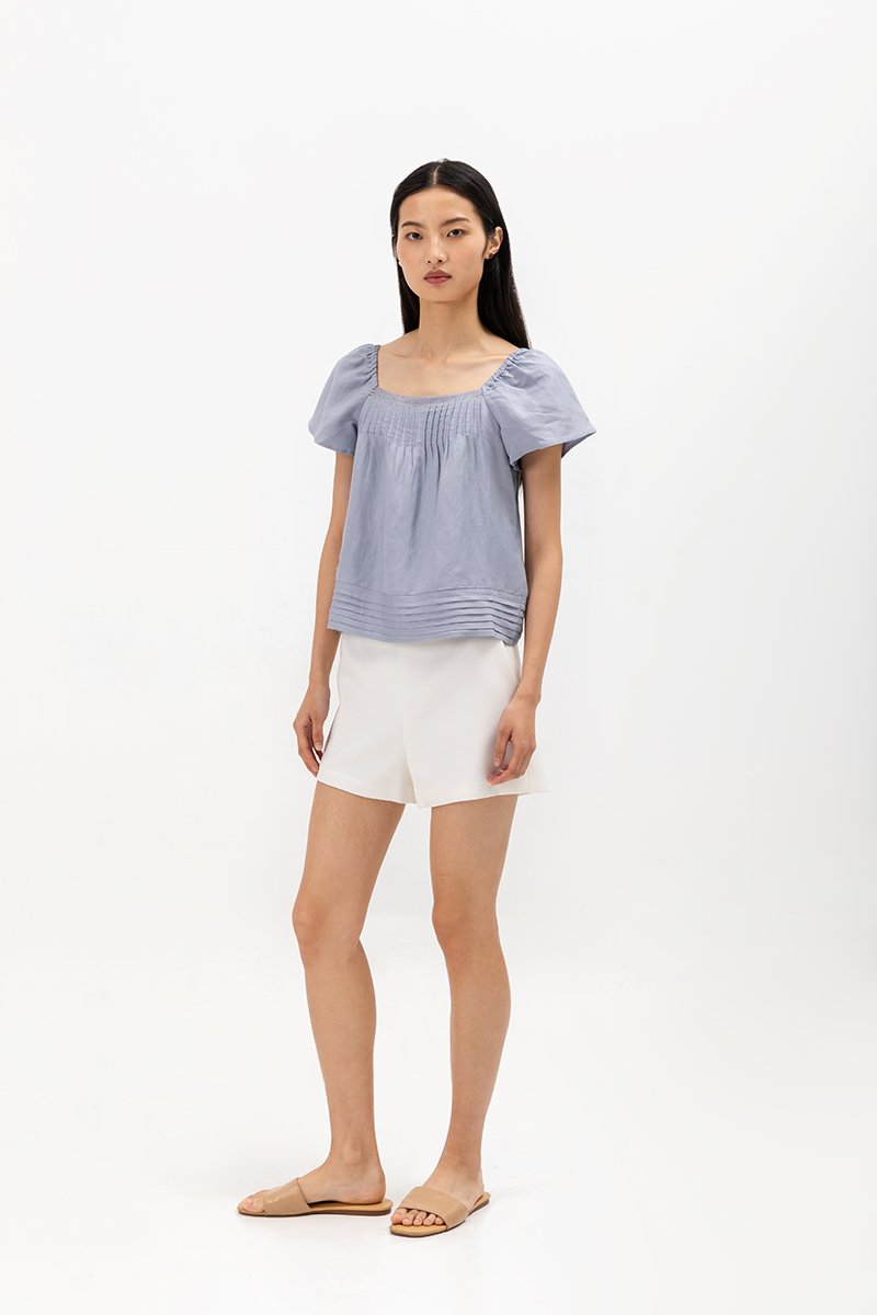 NEVYA LACE TRIM LINEN TOP