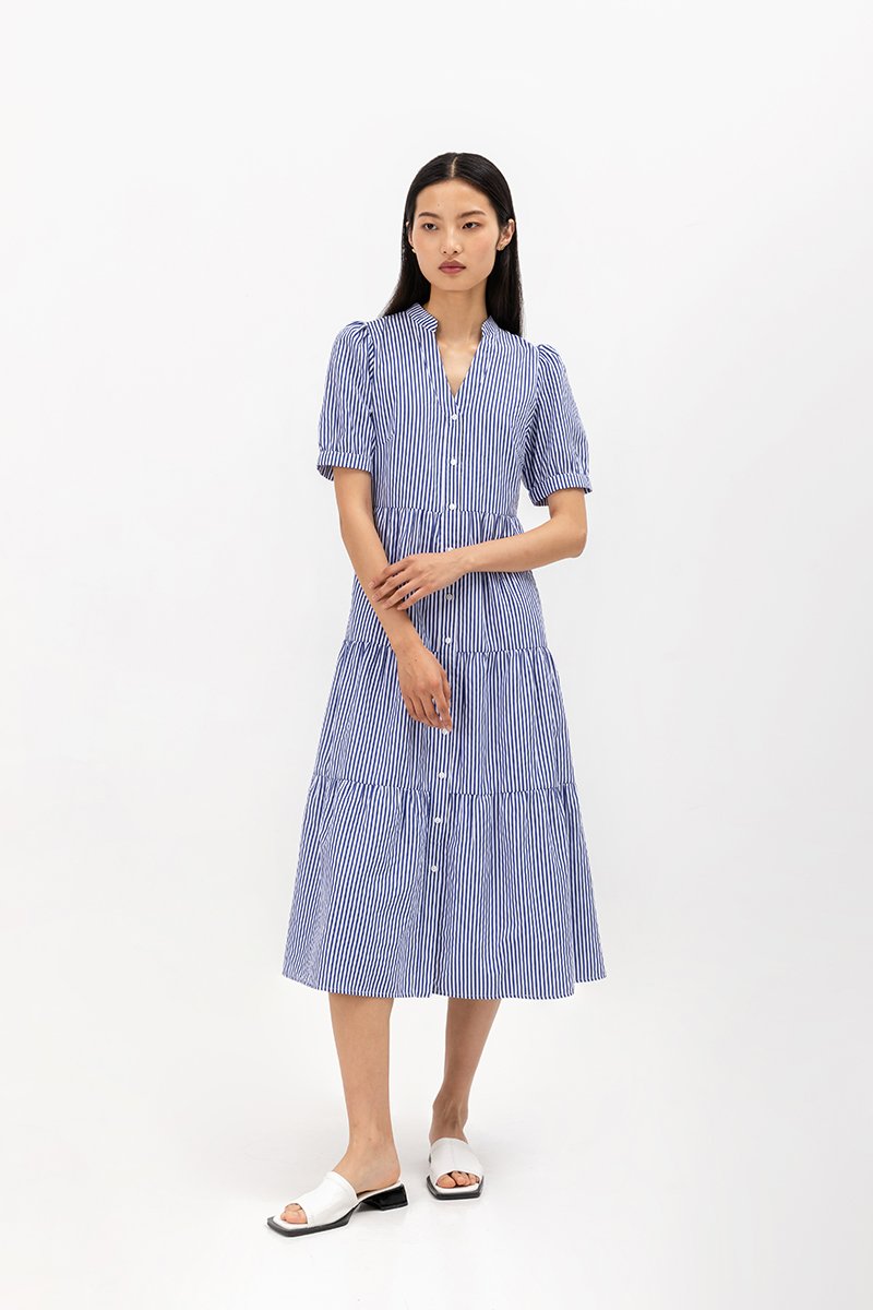 SYLVANA TIERED STRIPED DRESS
