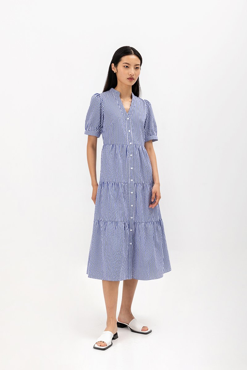 SYLVANA TIERED STRIPED DRESS