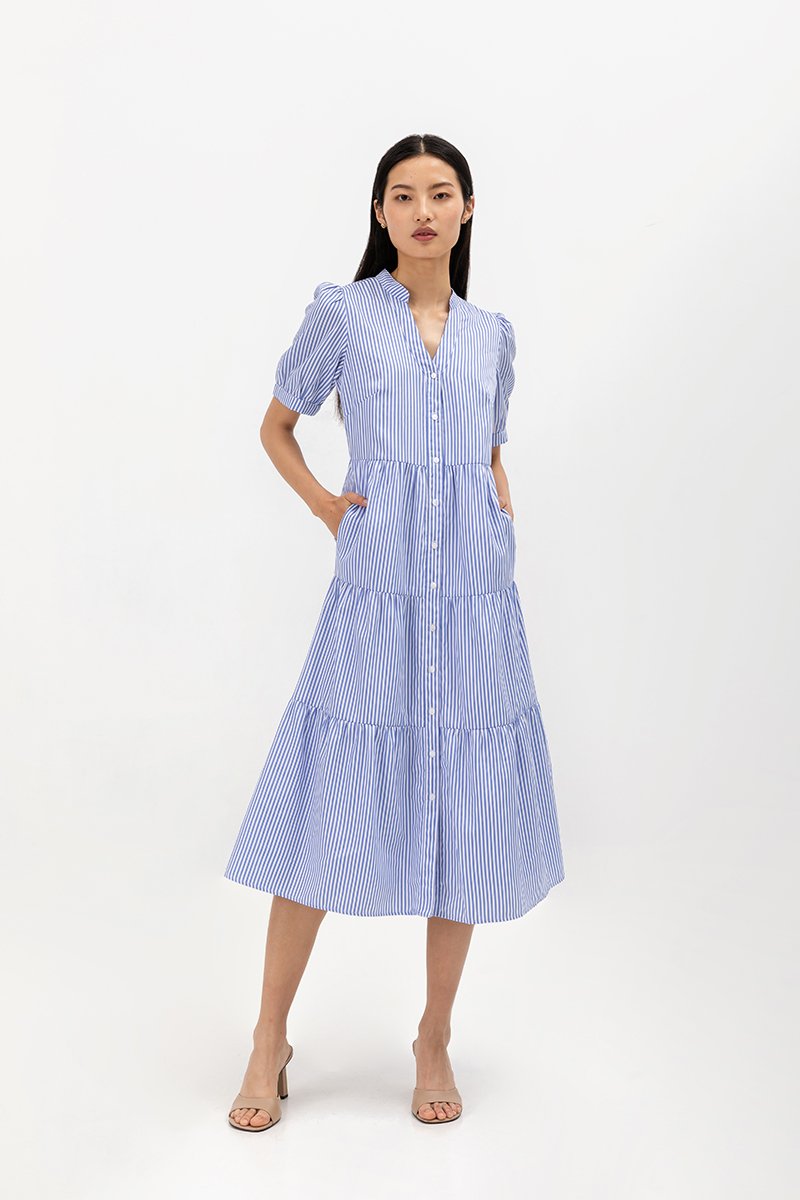 SYLVANA TIERED STRIPED DRESS