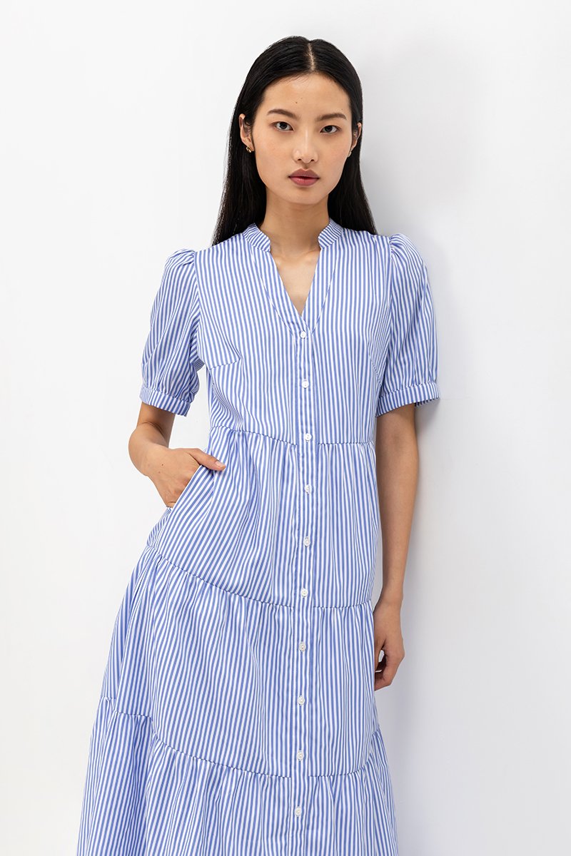 SYLVANA TIERED STRIPED DRESS
