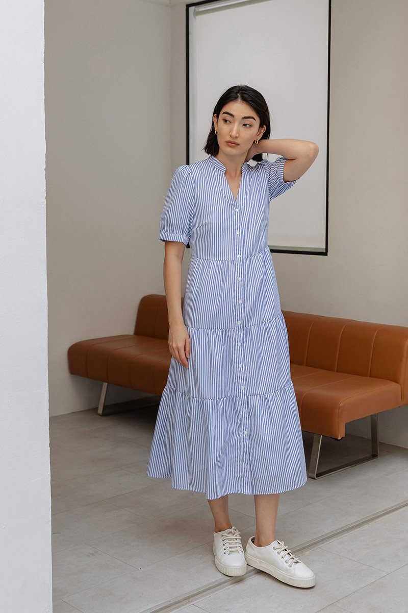SYLVANA TIERED STRIPED DRESS
