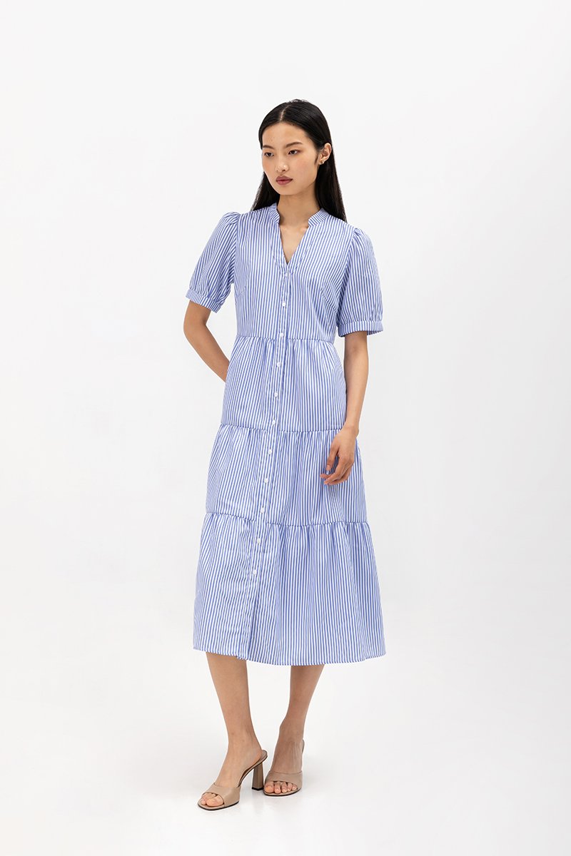 SYLVANA TIERED STRIPED DRESS