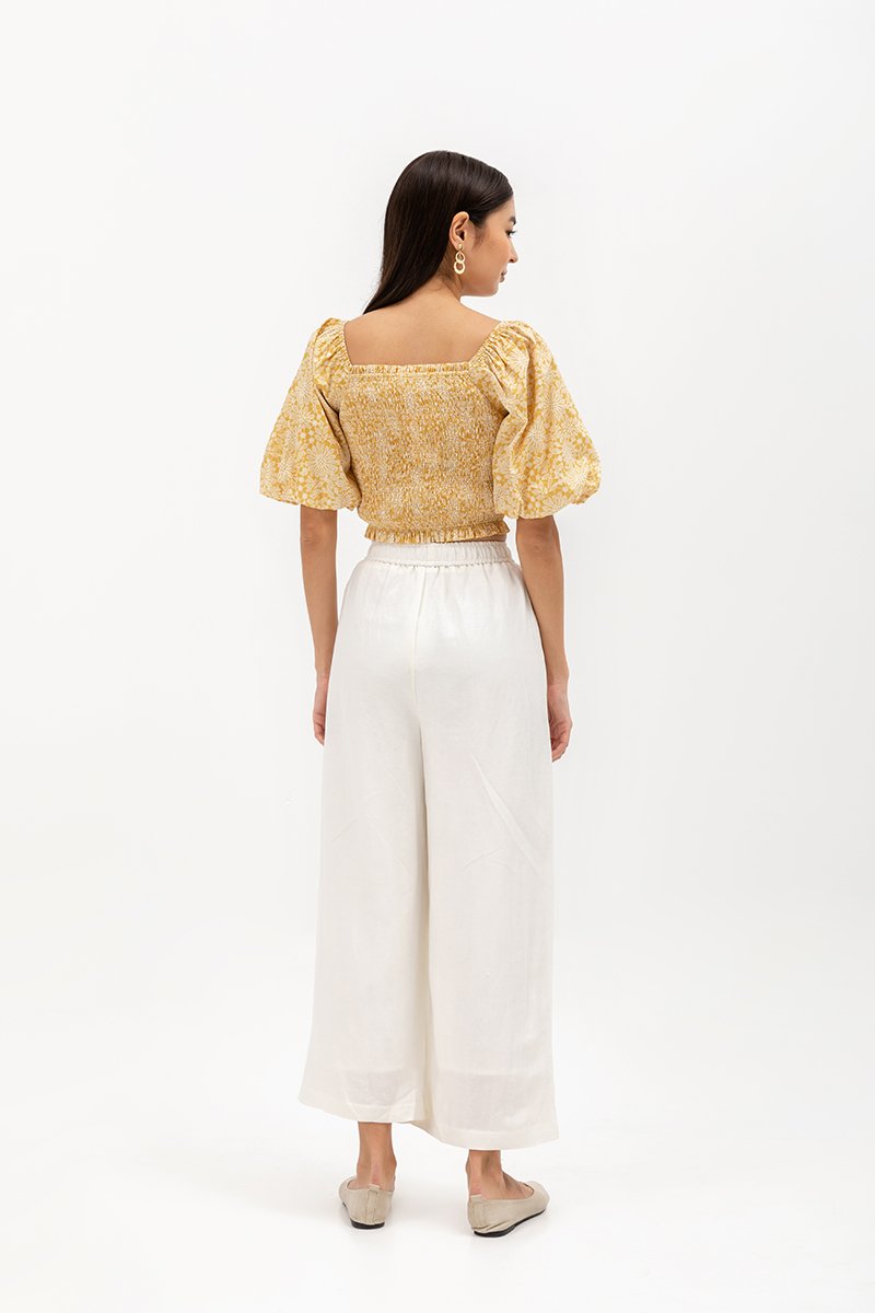 SUNNIVA PRINTED PUFF SLEEVE SMOCKED TOP