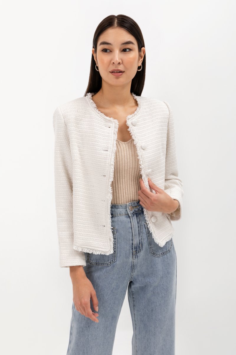 ISEUL RAW HEM TWEED BLAZER