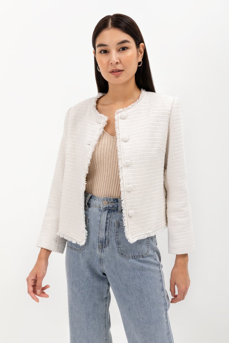 ISEUL RAW HEM TWEED BLAZER