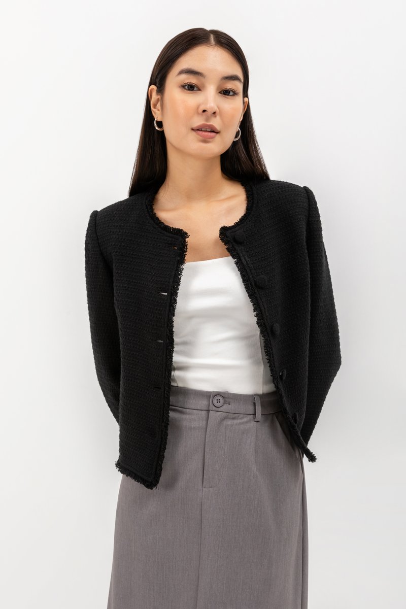 ISEUL RAW HEM TWEED BLAZER