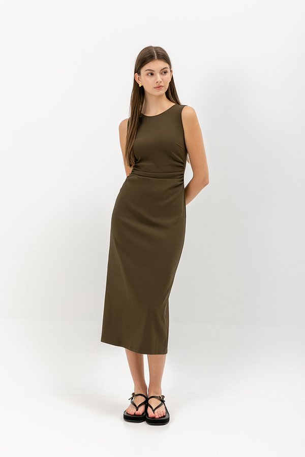 LARRY LOWBACK SIDE RUCHED DRESS LARRY LOWBACK SIDE RUCHED DRESS