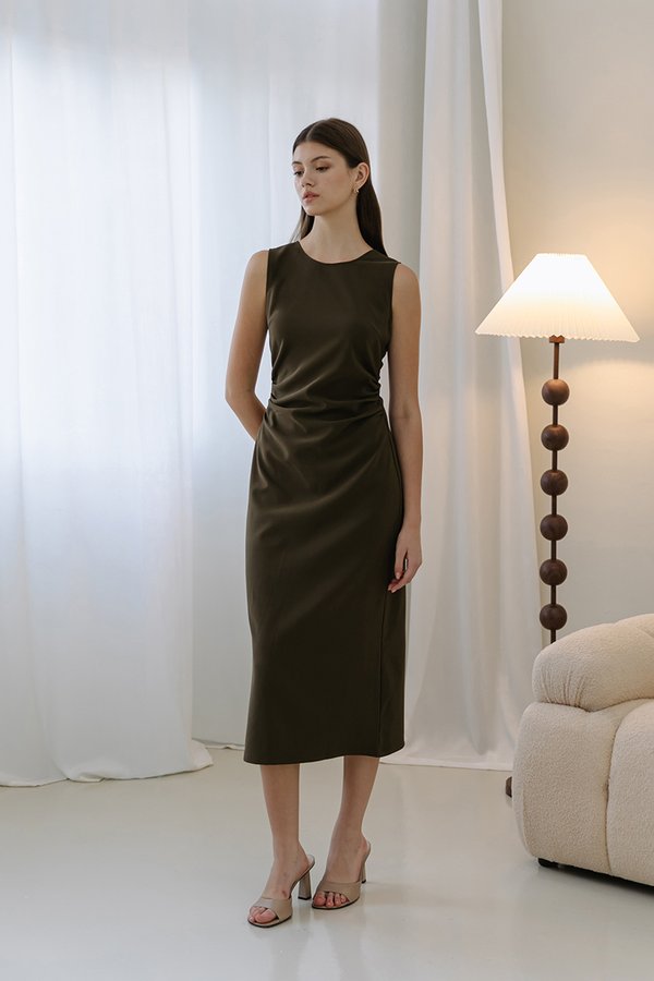 LARRY LOWBACK SIDE RUCHED DRESS LARRY LOWBACK SIDE RUCHED DRESS