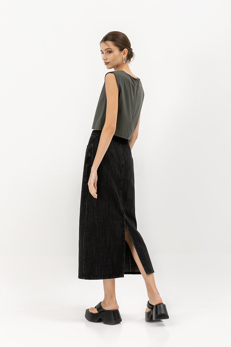 MALIKA DENIM MIDI SKIRT