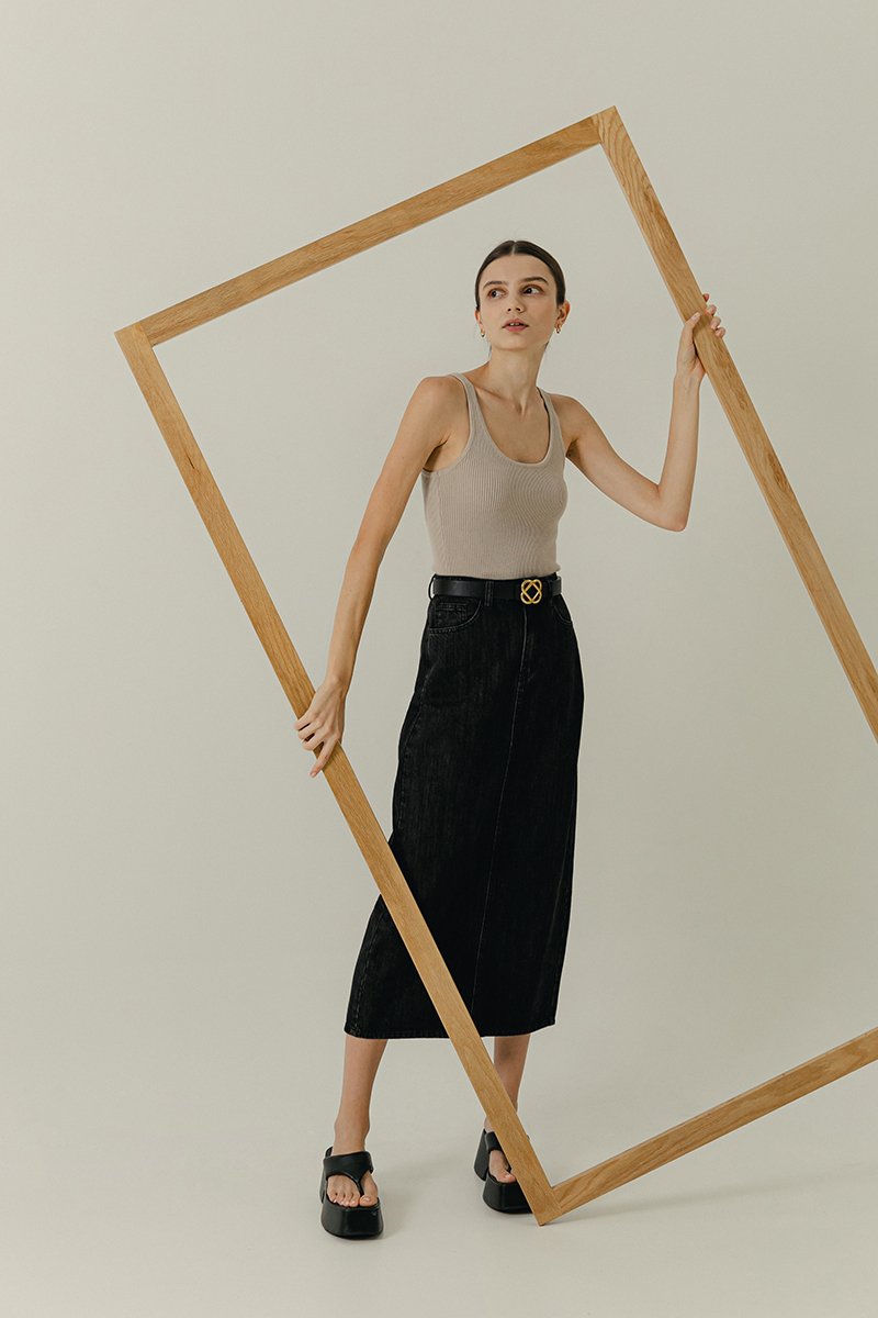 MALIKA DENIM MIDI SKIRT