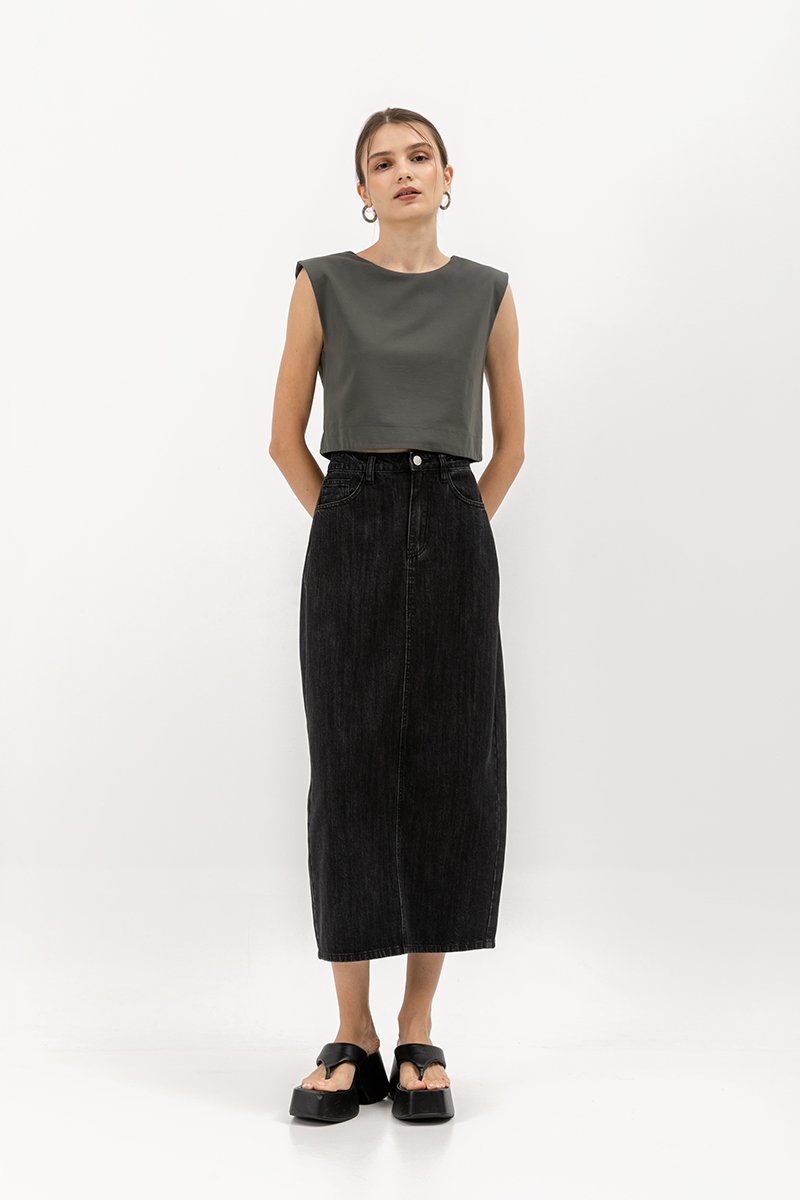 MALIKA DENIM MIDI SKIRT