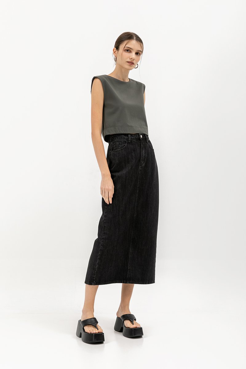 MALIKA DENIM MIDI SKIRT