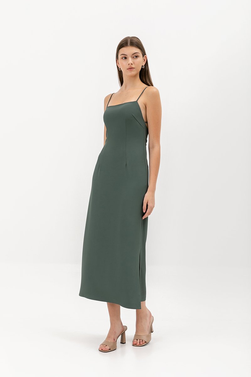 KACEY BACK TIE PADDED MAXI DRESS