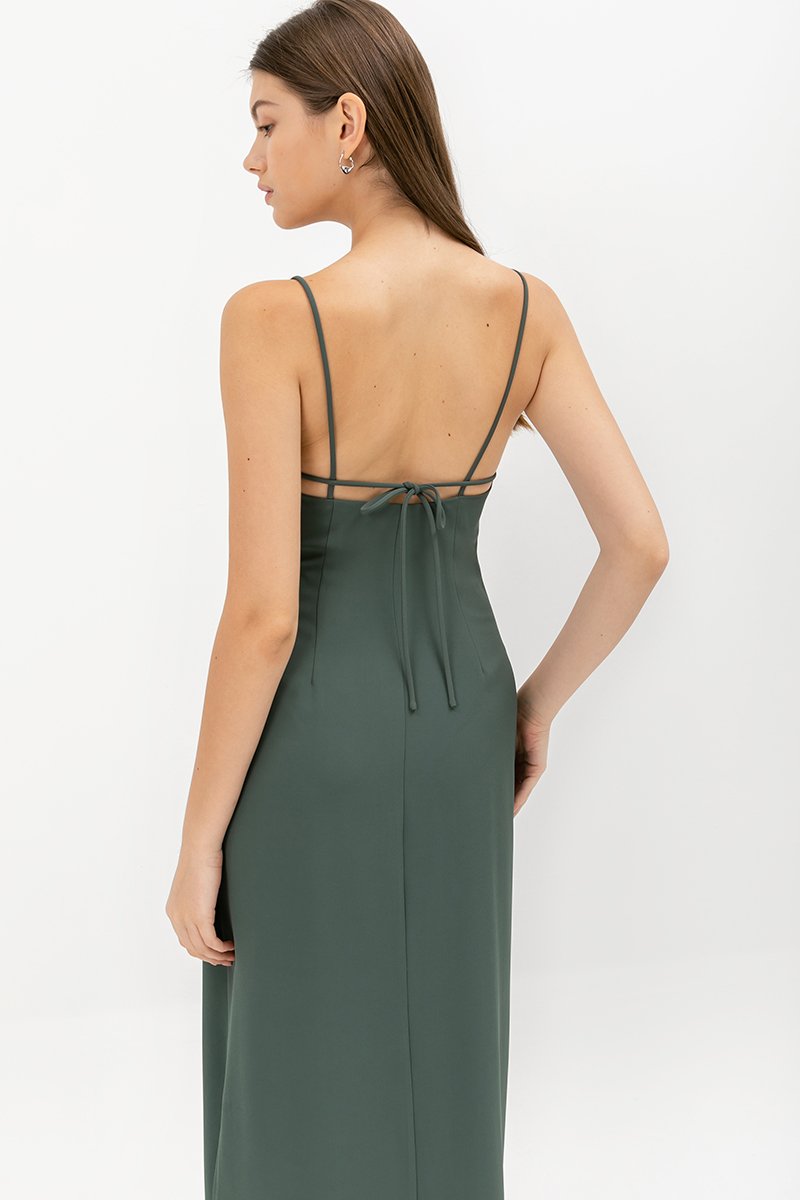 KACEY BACK TIE PADDED MAXI DRESS